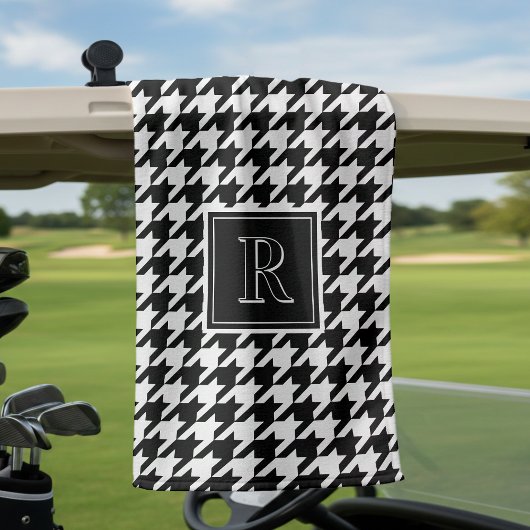Monogram Houndstooth Pattern Black & White Golfhandtuch