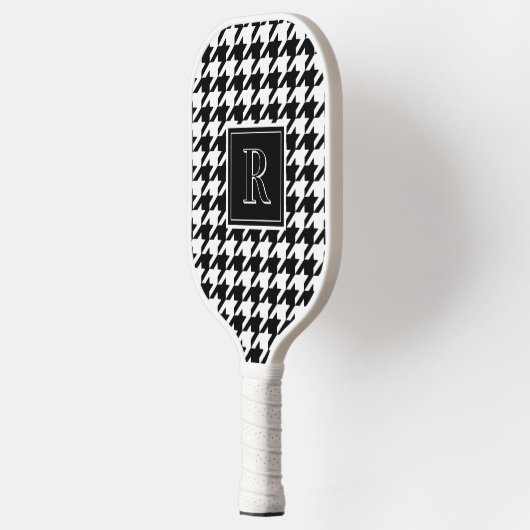 Monogram Houndstooth Pattern Black & White Pickleball Schläger (Links)