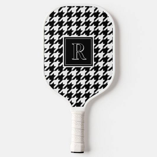 Monogram Houndstooth Pattern Black & White Pickleball Schläger (Rückseite)