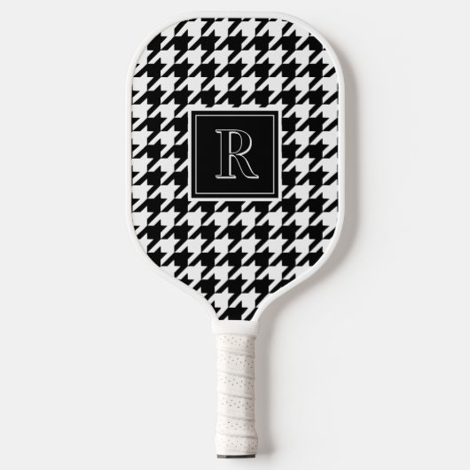 Monogram Houndstooth Pattern Black & White Pickleball Schläger (Vorderseite)