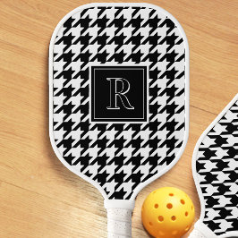 Monogram Houndstooth Pattern Black & White Pickleball Schläger