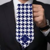 Monogram Houndstooth Pattern White & Blue Wood Krawatte