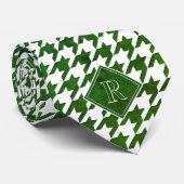 Monogram Houndstooth Pattern White & Green Wood Krawatte (Gerollt)