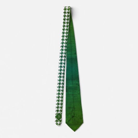 Monogram Houndstooth Pattern White & Green Wood Krawatte (Rückseite)
