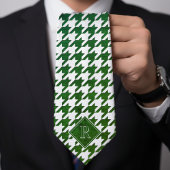 Monogram Houndstooth Pattern White & Green Wood Krawatte
