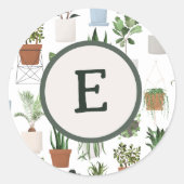 Monogram Houseplant Botanische Blätter Pflanze Lov Runder Aufkleber (Vorderseite)