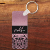 Monogram Hübsch Pink Glitzer Schlüsselanhänger (Rückseite)