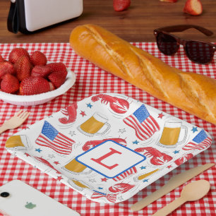 Monogram Hummer Beer Flag Star Pappteller