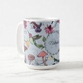 Monogram Hummingbird, Blume, Pilzgarten Kaffeetasse (Vorderseite Links)