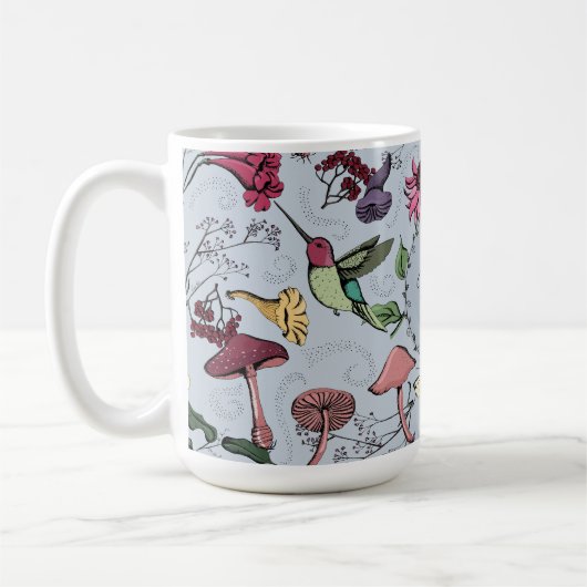 Monogram Hummingbird, Blume, Pilzgarten Kaffeetasse (Links)