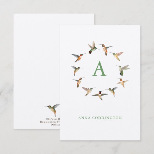 Monogram Hummingbird Mitteilungskarte (Vorne/Hinten)