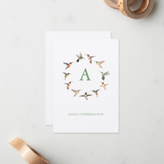 Monogram Hummingbird Mitteilungskarte (Vorderseite/Rückseite Beispiel)