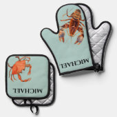 Monogram Humster Crab Crustaceancor Ofenhandschuh & Topflappen-Set (Vorderseite/Rückseite)