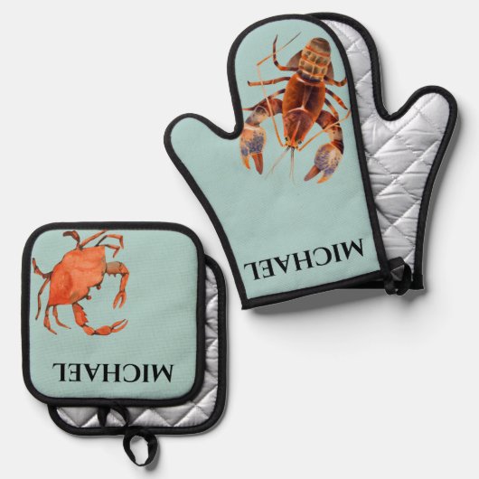 Monogram Humster Crab Crustaceancor Ofenhandschuh & Topflappen-Set (Vorderseite/Rückseite)