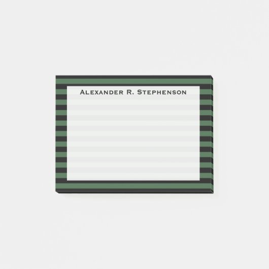 Monogram Hunter Green und Black Strip Post-it Klebezettel (Vorderseite)