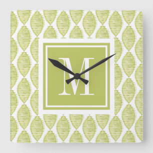 Monogram   Hygge Flowers Pattern Quadratische Wanduhr