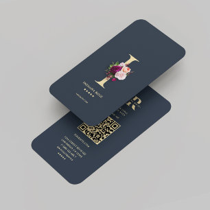 Monogram I Dark Blue Gold Beruflich Modern Visitenkarte