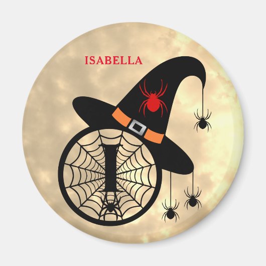 Monogram I Halloween Sky Hexenspinnen Name Magnet (Vorne)