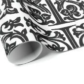 Monogram I Initial Black and White Floral Pattern Geschenkpapier (Rolleneckpunkt)