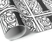 Monogram I Initial Black and White Floral Pattern Geschenkpapier (Rolleneckpunkt)