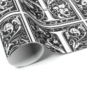 Monogram I Initial Black and White Floral Pattern Geschenkpapier (Rolleneckpunkt)