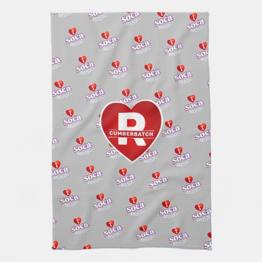 MONOGRAM I LOVE SOCA on GREY Geschirrtuch (Vertikal)