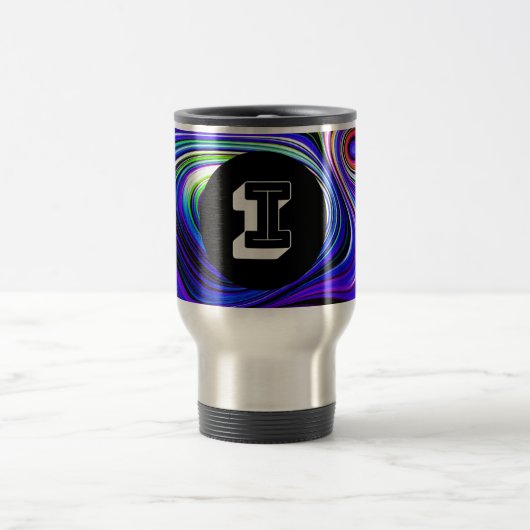 Monogram I Rainbow Wirbel Multicolor Blue Lila Reisebecher (Mittel)