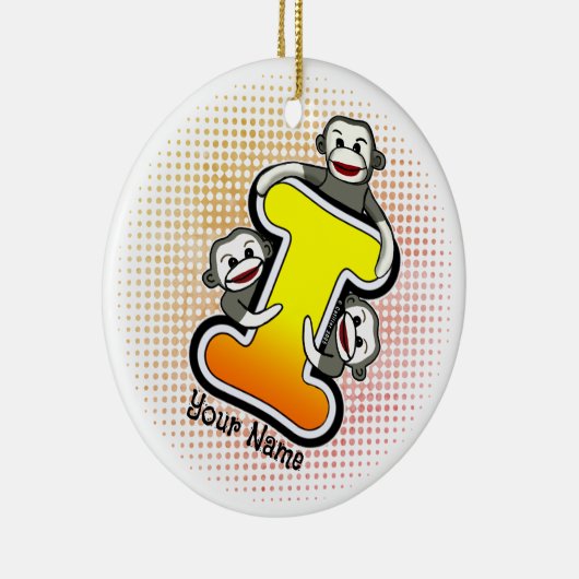 Monogram I Sock Monkey Keramik Ornament (Rechts)