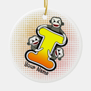 Monogram I Sock Monkey Keramik Ornament