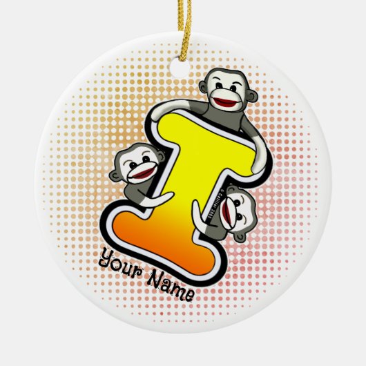 Monogram I Sock Monkey Keramik Ornament (Vorne)