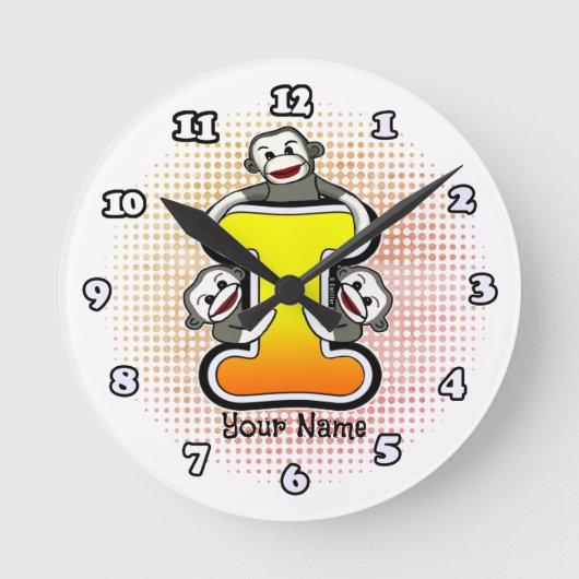 Monogram I Sock Monkey-Uhr Runde Wanduhr (Vorderseite)