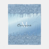 Monogram Ice Blue Dripping Glitzer Metallic Name Fleecedecke (Vorderseite)