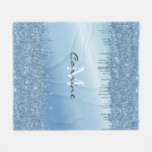 Monogram Ice Blue Dripping Glitzer Metallic Name Fleecedecke (Vorderseite (Horizontal))