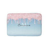 Monogram Ice Blue Metallic Pink Glitzer Drift Badematte (Vorderseite)