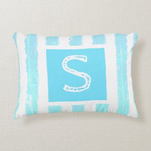 Monogram Ice Blue White Wassercolor Streifen Dekokissen