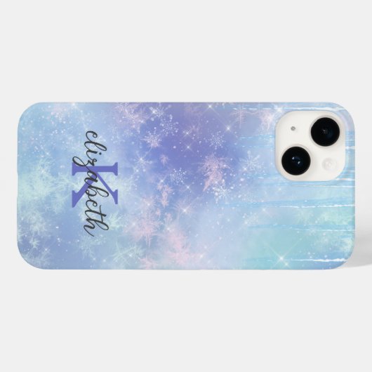 Monogram Icicles Snowflakes Blue Lila Trendy Case-Mate iPhone Hülle (Rückseite (Horizontal))
