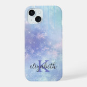 Monogram Icicles Snowflakes Blue Lila Trendy iPhone 15 Hülle (Rückseite)