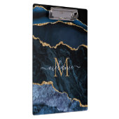 Monogram, Ihr Name Navy Blue Gold Marmor Clipboard Klemmbrett (Rechts)
