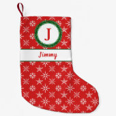 Monogram, Ihr Name Rot und Weiß Schneeflocken Kleiner Weihnachtsstrumpf (Vorderseite)
