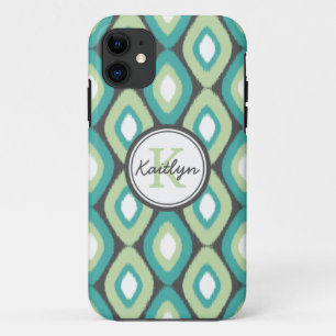 Monogram Ikat Diamonds Muster Aquamarin Minze iPhone 11 Hülle