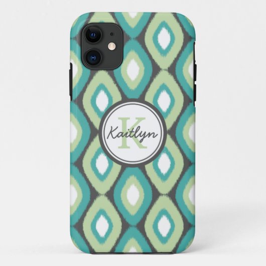 Monogram Ikat Diamonds Muster Aquamarin Minze Case-Mate iPhone Hülle (Rückseite)