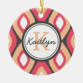 Monogram Ikat Diamonds Pattern Pink Grau Keramikornament (Vorne)