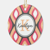 Monogram Ikat Diamonds Pattern Pink Grau Keramikornament (Links)