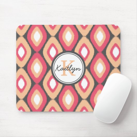 Monogram Ikat Diamonds Pattern Pink Grau Mousepad (Mit Mouse)