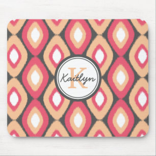 Monogram Ikat Diamonds Pattern Pink Grau Mousepad