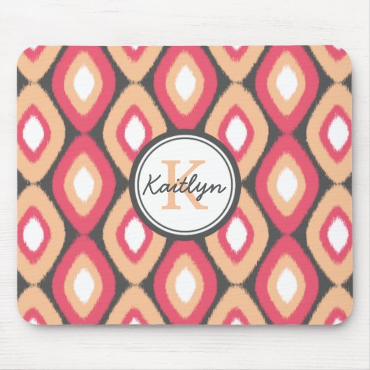 Monogram Ikat Diamonds Pattern Pink Grau Mousepad (Vorne)