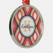 Monogram Ikat Diamonds Pattern Pink Grau Ornament Aus Metall (Rechts)