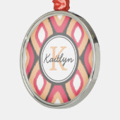 Monogram Ikat Diamonds Pattern Pink Grau Ornament Aus Metall (Links)