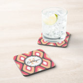 Monogram Ikat Diamonds Pattern Pink Grau Untersetzer (Rechte Seite)