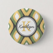 Monogram Ikat Diamonds Pattern Sage Gelb Button (Vorderseite)